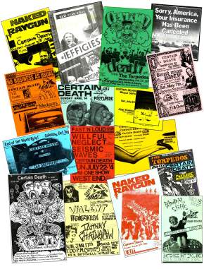 CERTAIN DEATH posters 1985-1988. Associated bands of the time: The Effigies, Naked Raygun, Screeching Weasel, The Bhopal Stiffs, The Torpedos, Willful Neglect, others...
